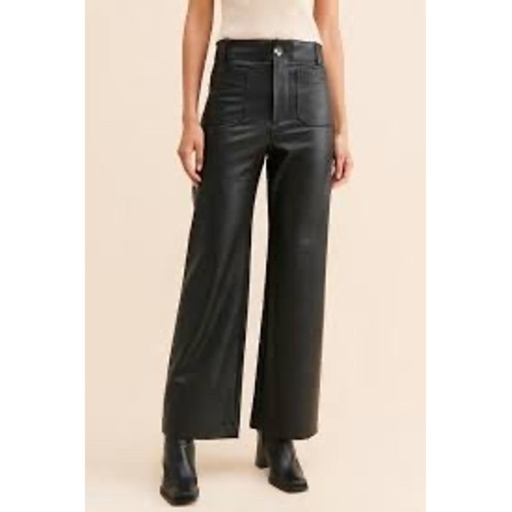 J Crew Lizzie High Rise Patch Pocket Faux Leather Wide Leg Pants Black 27
